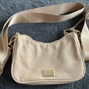 Beige Shoulder Bag with Gold Plaque